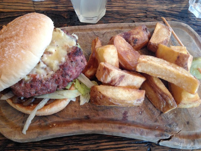 burger and chips